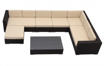 New York kerti ülőgarnitúra-barna rattan fonat, világosbarna párnahuzat