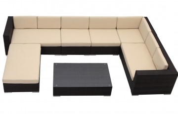 New York kerti ülőgarnitúra-barna rattan fonat, világosbarna párnahuzat